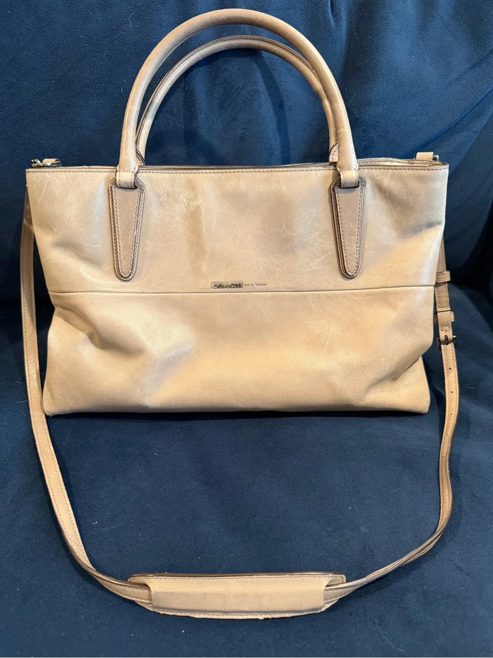 Coach Taupe Grey Leather Tote Satchel Crossbody Bag with S